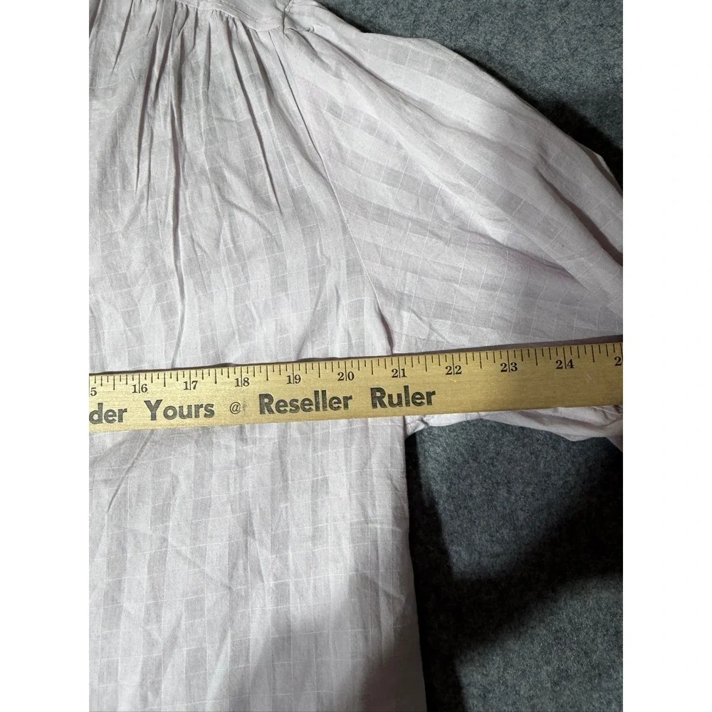 Old Navy Womens Pale Lilac Dobby Stripe Cotton 3/4 Puff Sleeve Blouse Medium‎